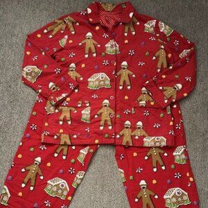 Nick & Nora Womens Flannel Pajama Set Christmas Gingerbread Sock Monkey